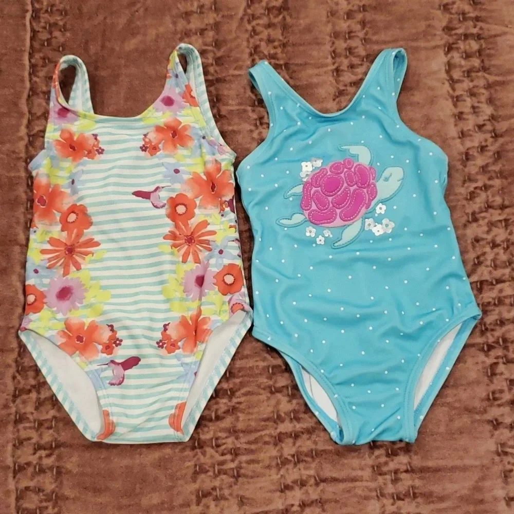 Gymboree Swim set - swimsuits, shorts, cover up Toddler Girl 12-18M bows flowers